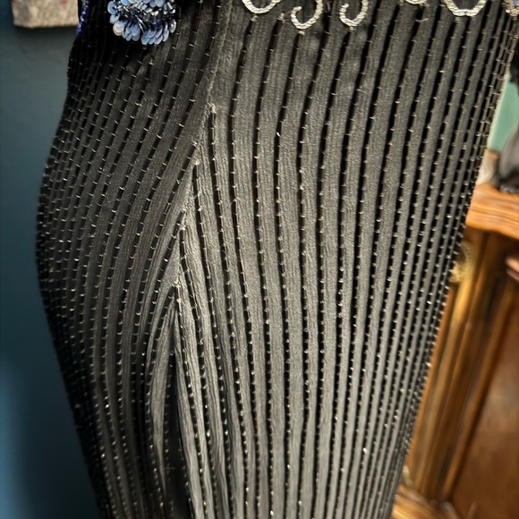 Scala Vintage 90's Beaded Silk Black and Blue Full Length Gown Size M. - Picture 11 of 13